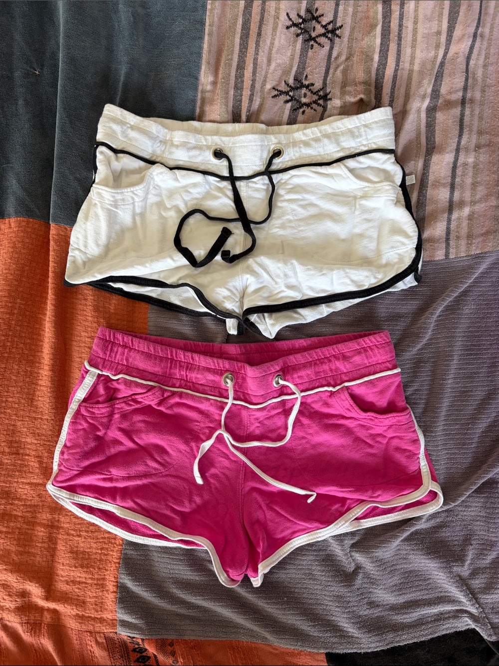 BUNDLE - Women’s Drawstring Surfer Shorts - White and Pink La Vie en Rose